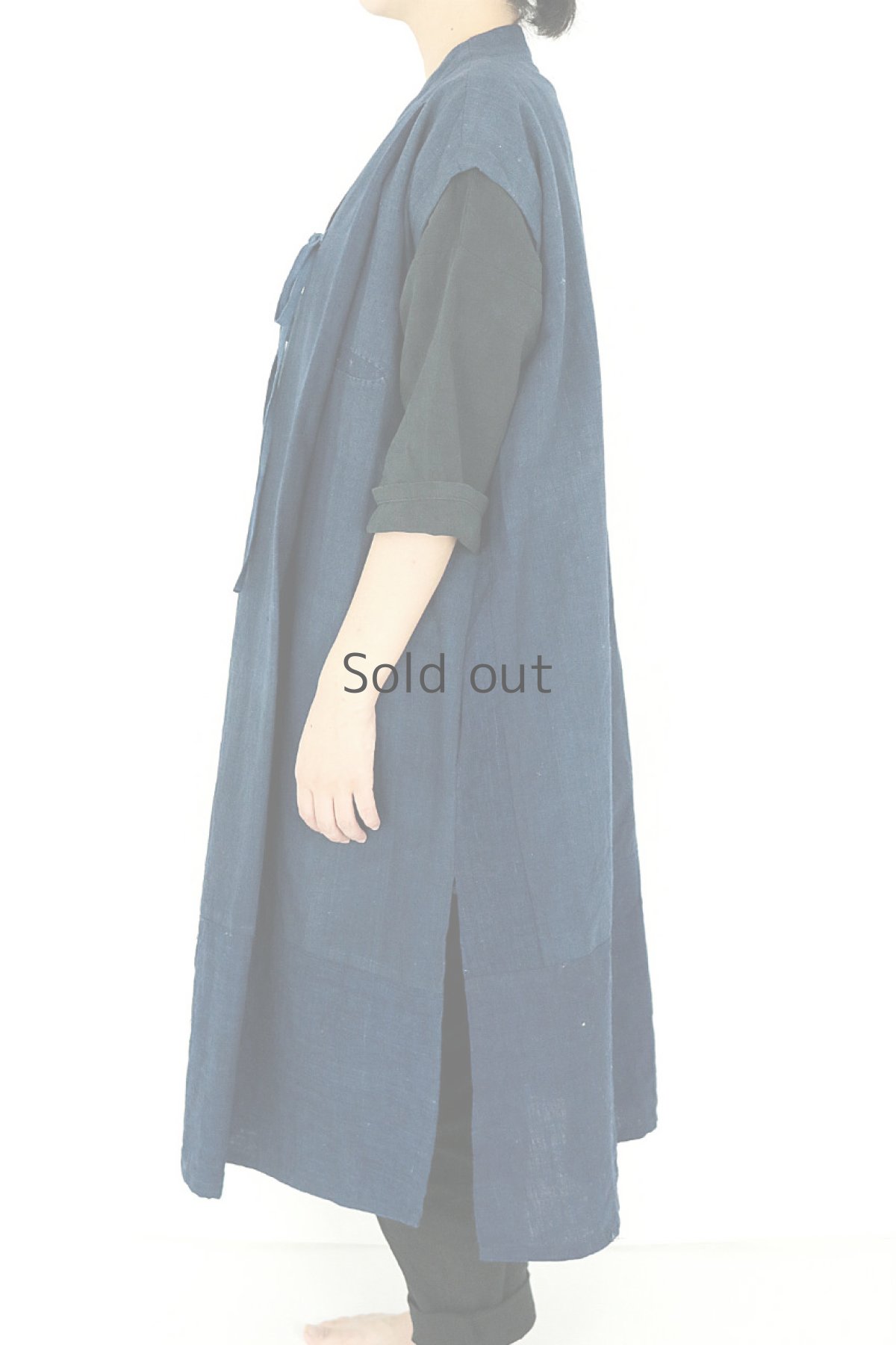 画像3: 【ササキチホ】藍染古布 　フォークロア　ソデナシ　ガウン（濃い藍） (3)