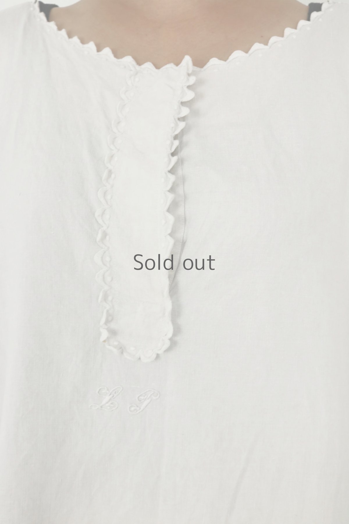 画像5: 【フランス】アンティークリネン　ヘンリーネックワンピース（白） (5)