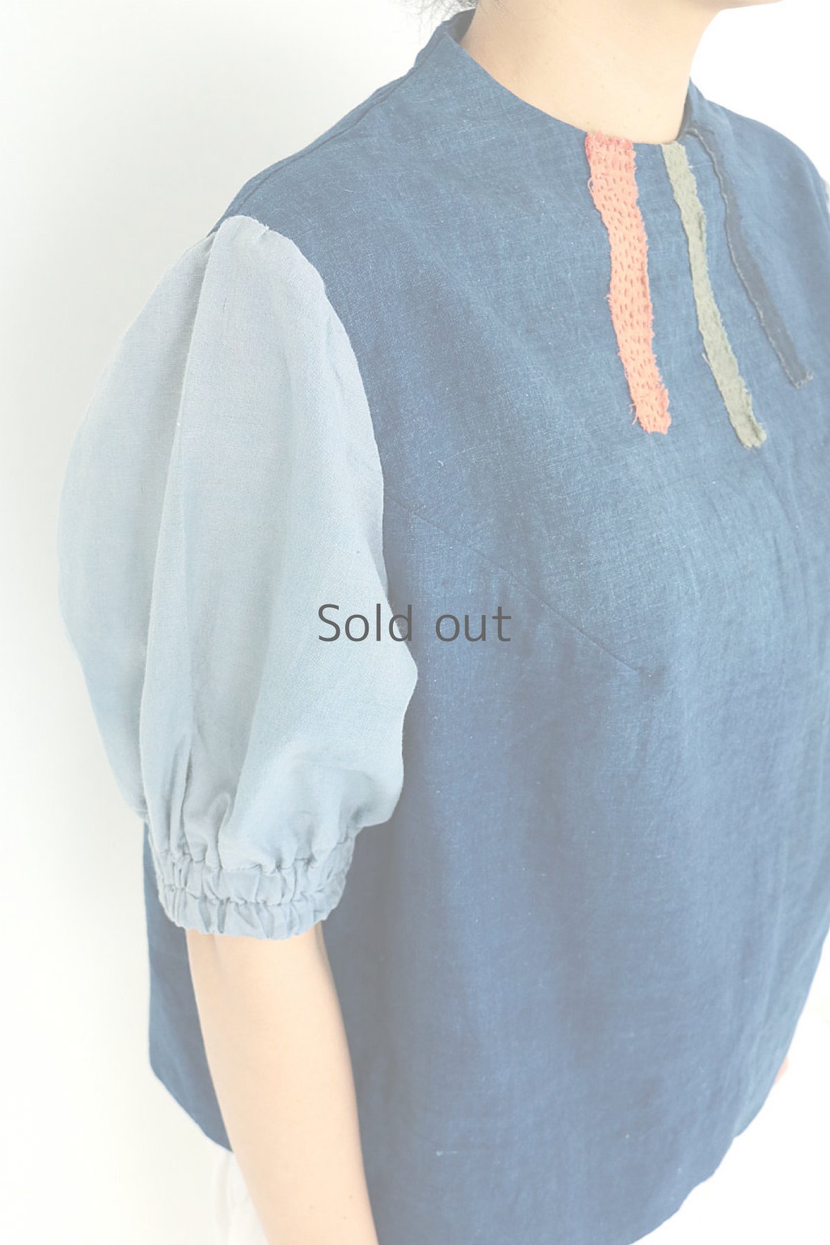 画像5: 【ササキチホ】藍染古布　パフスリーブ チクチクブラウス（藍染） (5)