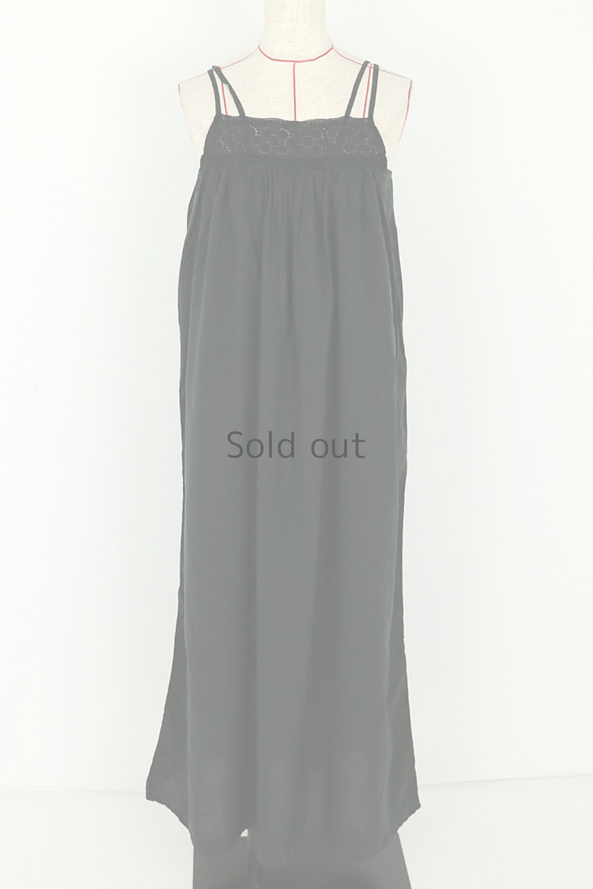 画像2: 【フランス】アンティークコットン×染め　ノースリーブ　ロングワンピース(黒) (2)