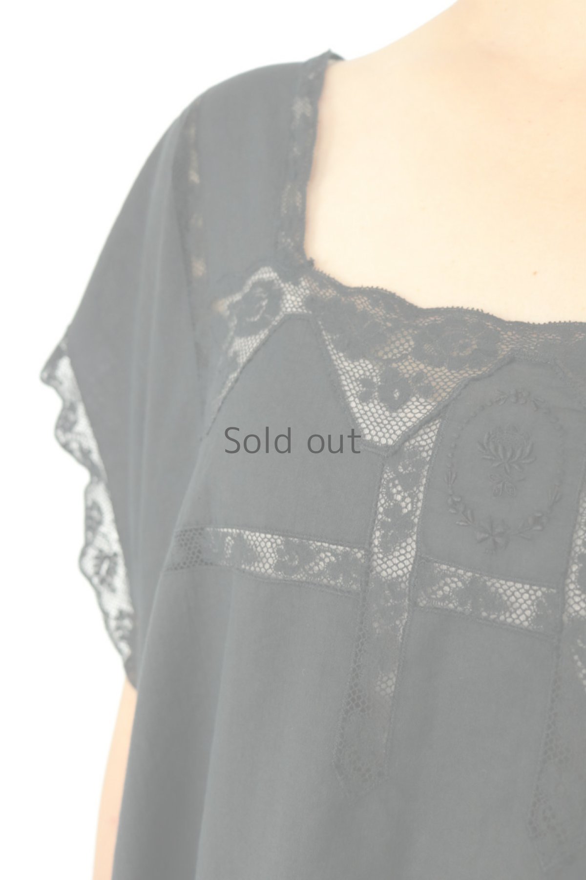 画像6: 【フランス】アンティークコットン×染　繊細なレースのワンピース（黒色） (6)