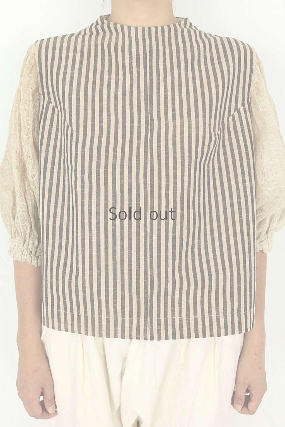 画像2: 【ササキチホ】会津木綿　カヤ袖のブラウス（ストライプ） (2)
