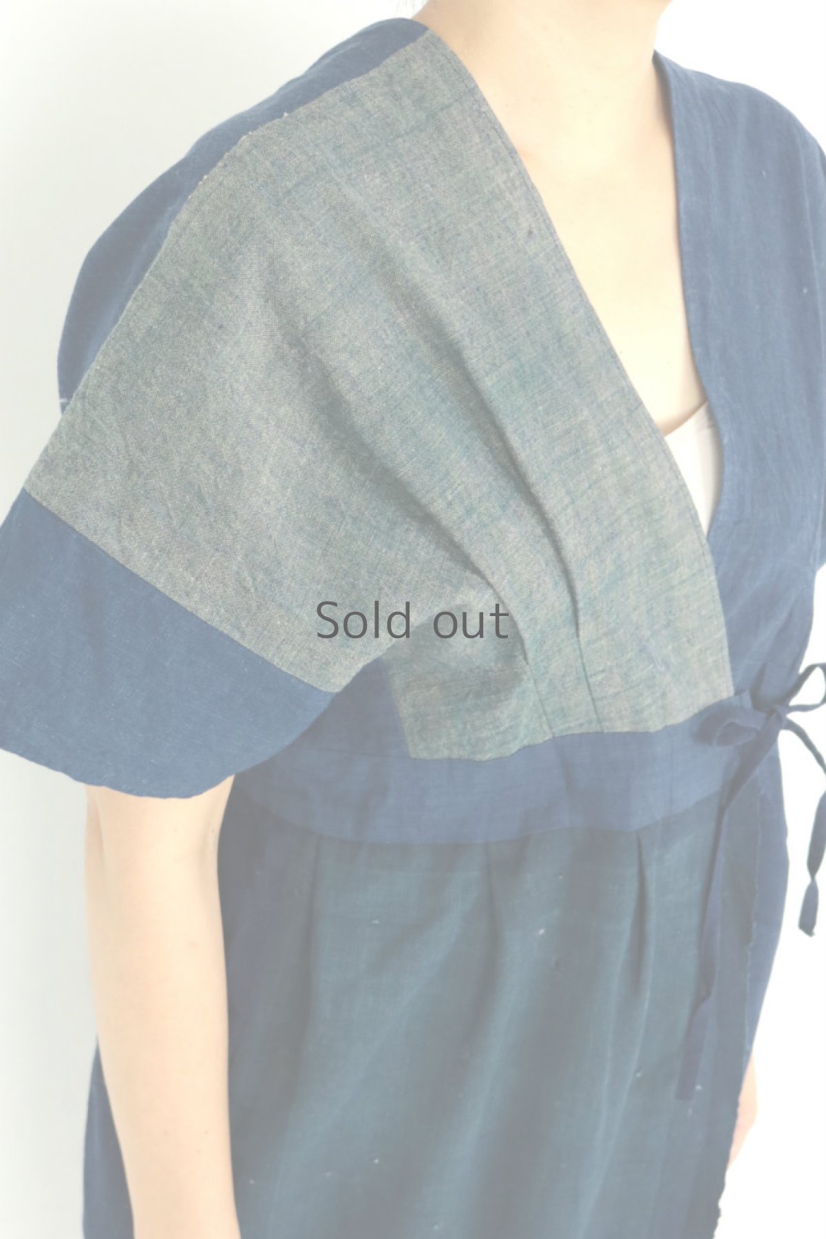 画像6: 【ササキチホ】藍染古布 　チマチョゴリ風 巻きガウン（藍とウコン） (6)