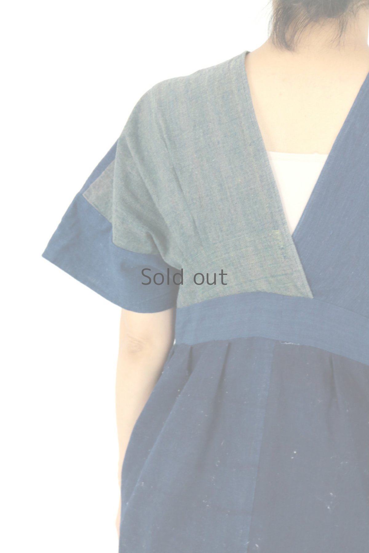 画像12: 【ササキチホ】藍染古布 　チマチョゴリ風 巻きガウン（藍とウコン） (12)