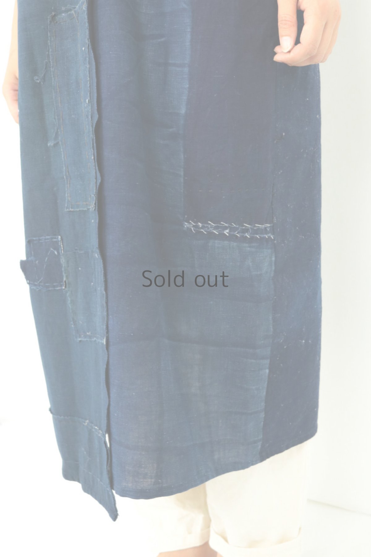 画像9: 【ササキチホ】藍染古布 　チマチョゴリ風 巻きガウン（藍とウコン） (9)