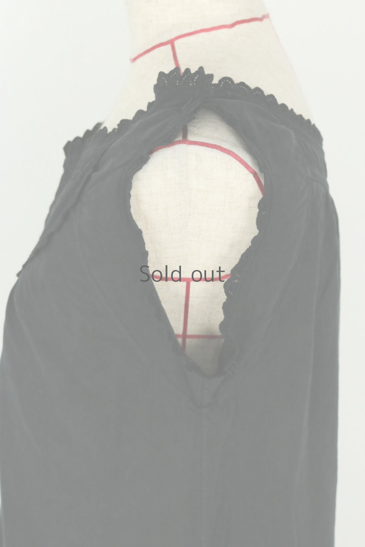 画像12: 【ドイツ】アンティークリネン×染　ノースリーブ　装飾レース　ロングワンピース（黒） (12)