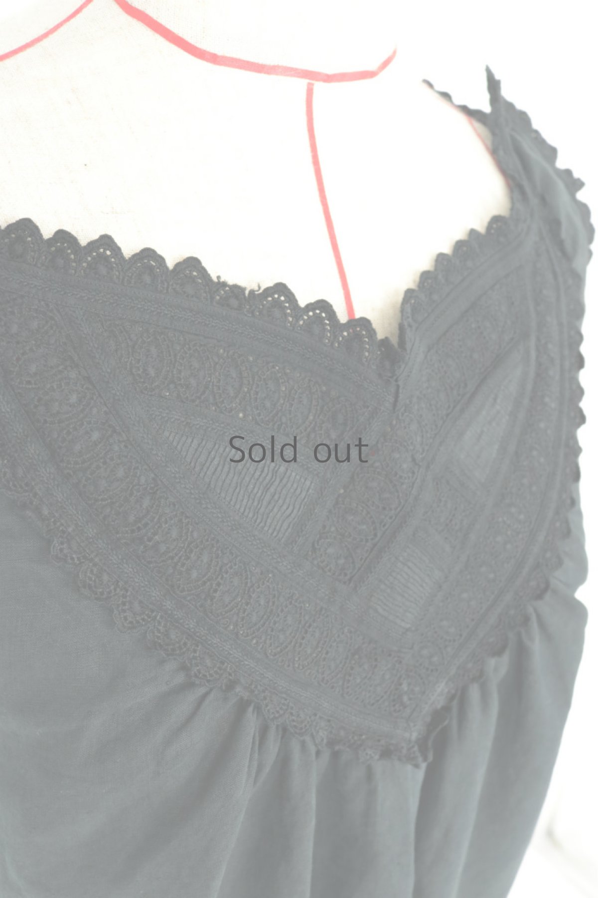 画像7: 【ドイツ】アンティークリネン×染　ノースリーブ　装飾レース　ロングワンピース（黒） (7)