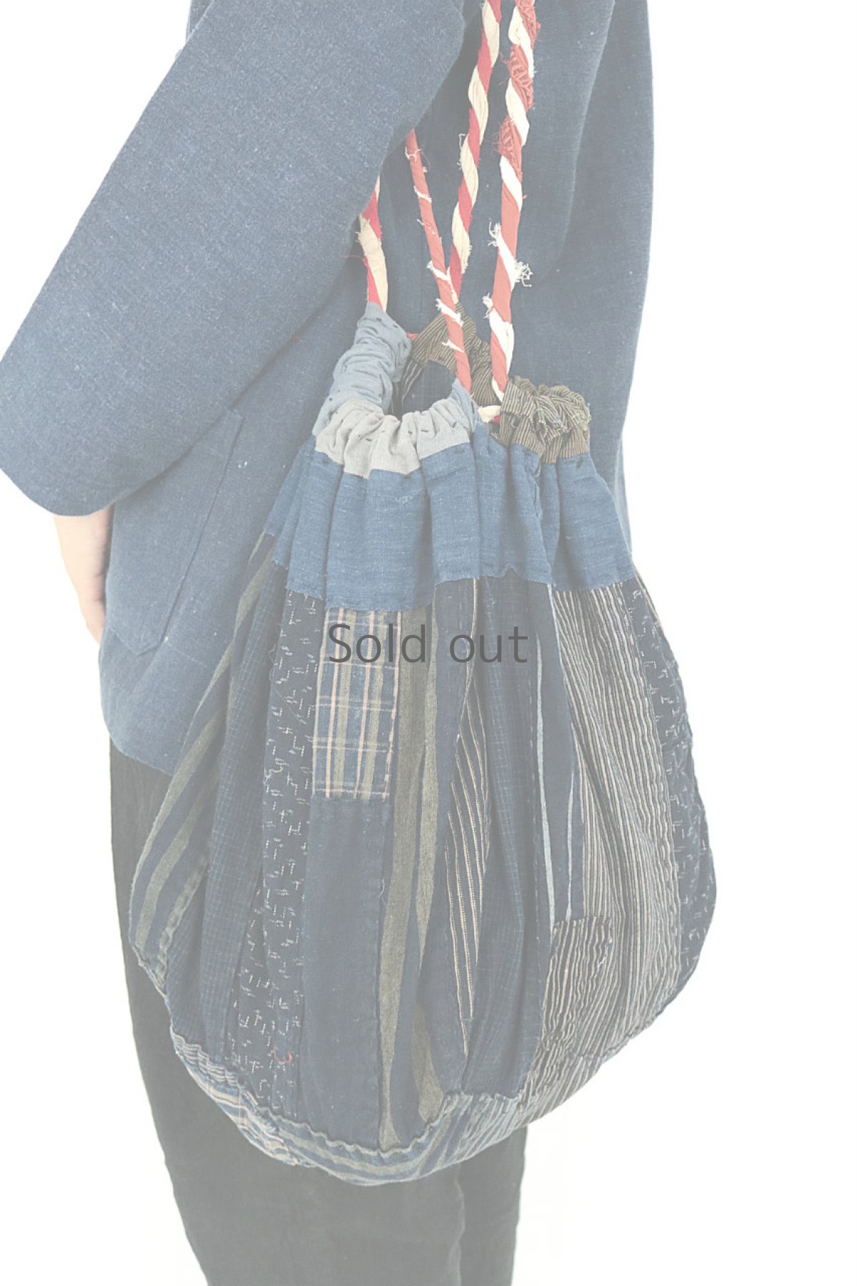 画像2: 【日本】明治・大正時代の米袋巾着（中くらい/紅白ひも） (2)