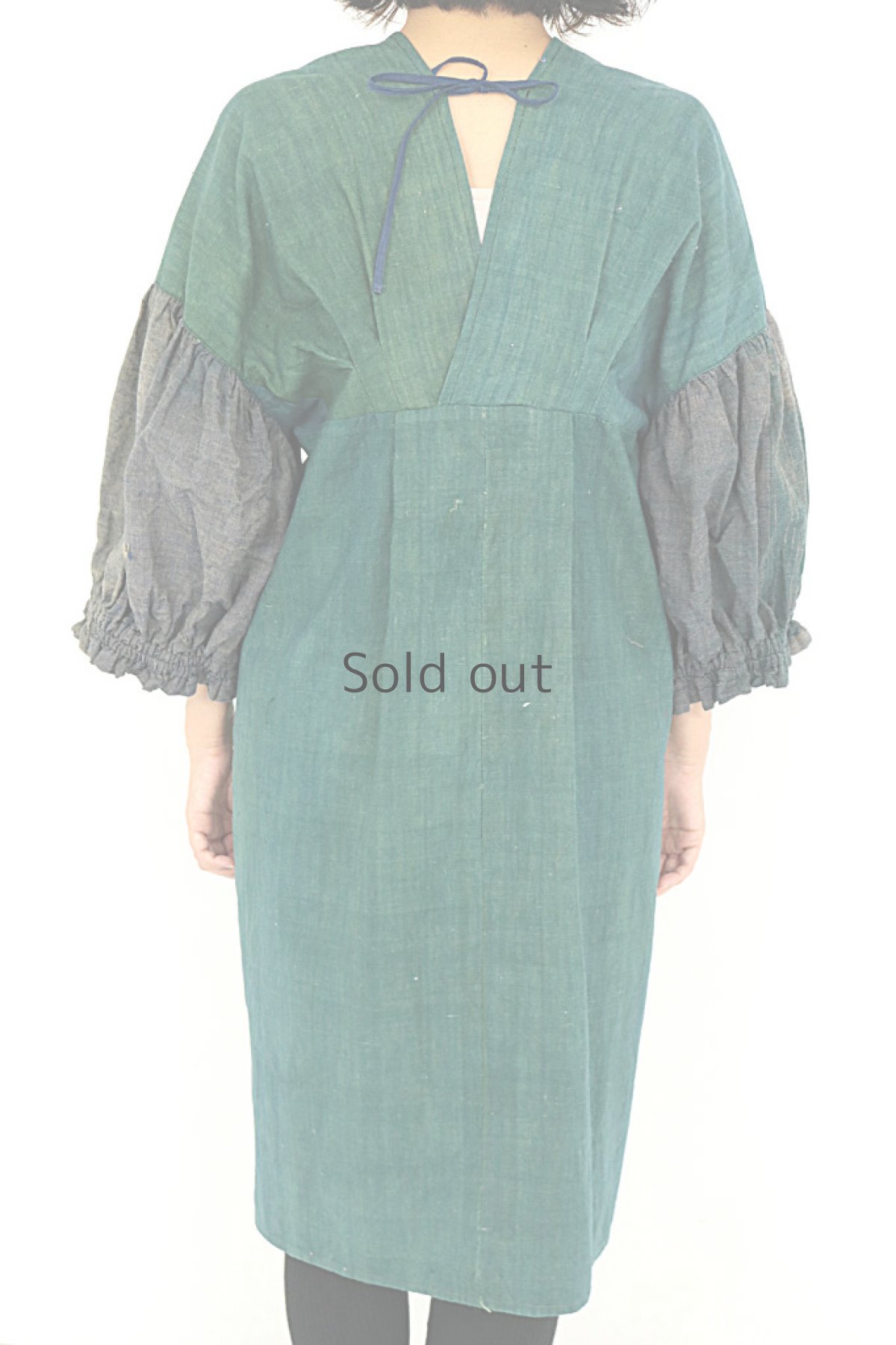 画像4: 【ササキチホ】ウコン古布 　タックカシュクール　巻きワンピース（ウコン染め） (4)