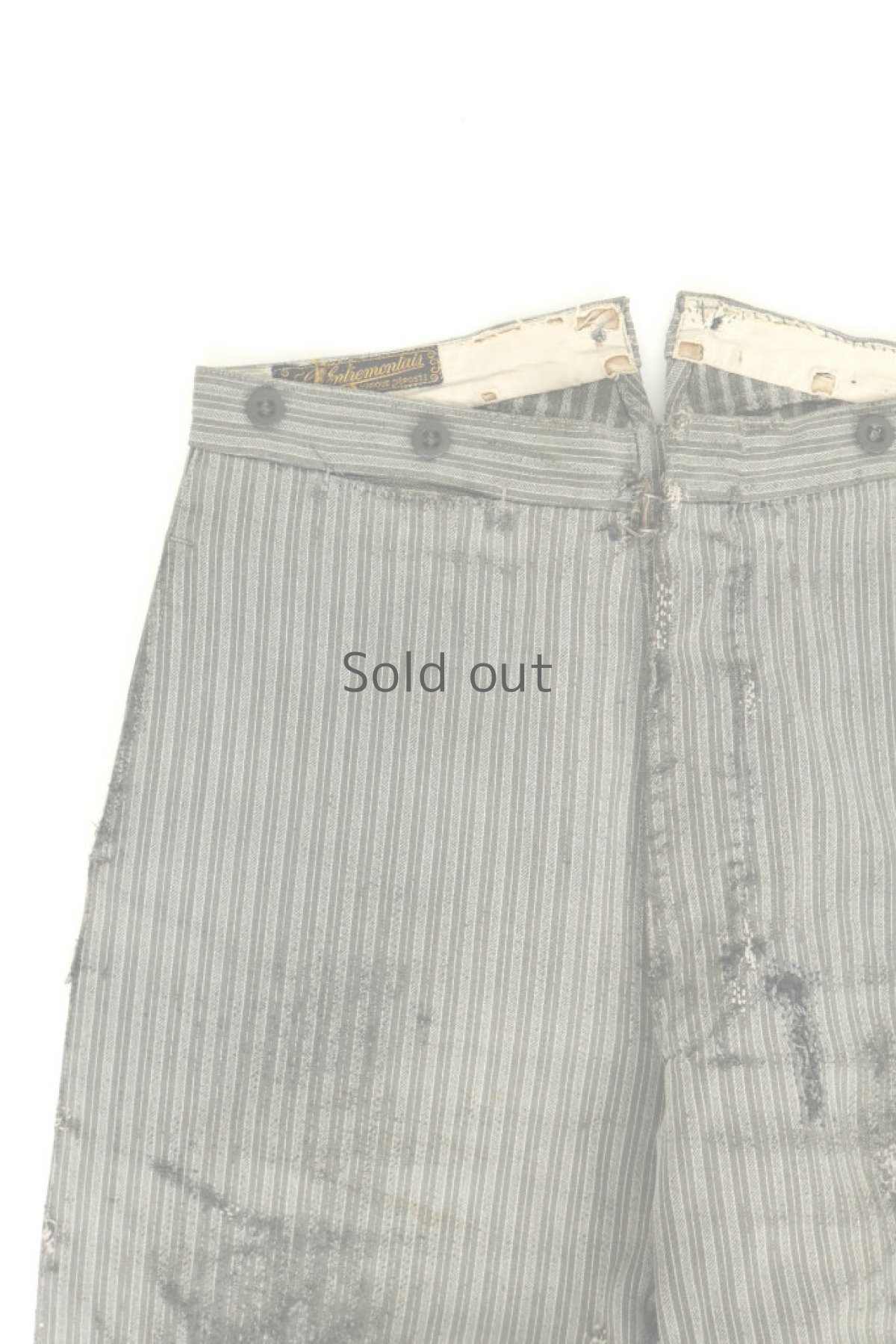 画像5: 【フランス】１９3０年代頃のストライプコットンパッチワーク　ワークパンツ (5)