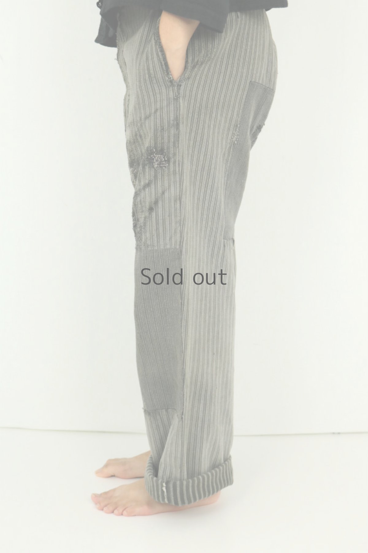 画像3: 【フランス】１９3０年代頃のストライプコットンパッチワーク　ワークパンツ (3)