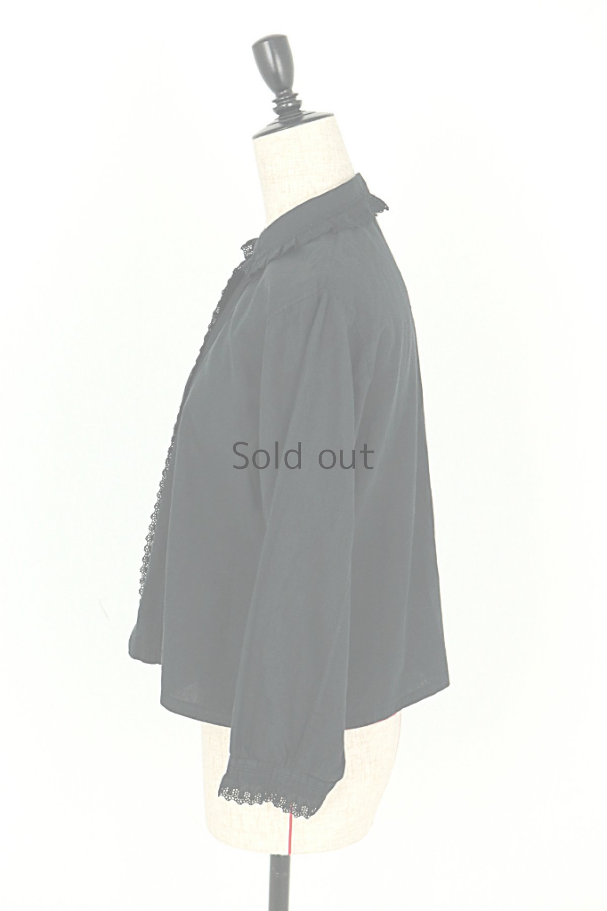 画像3: 【フランス】アンティークコットン×染め　クラシックブラウス(/黒/3つの包みボタン） (3)