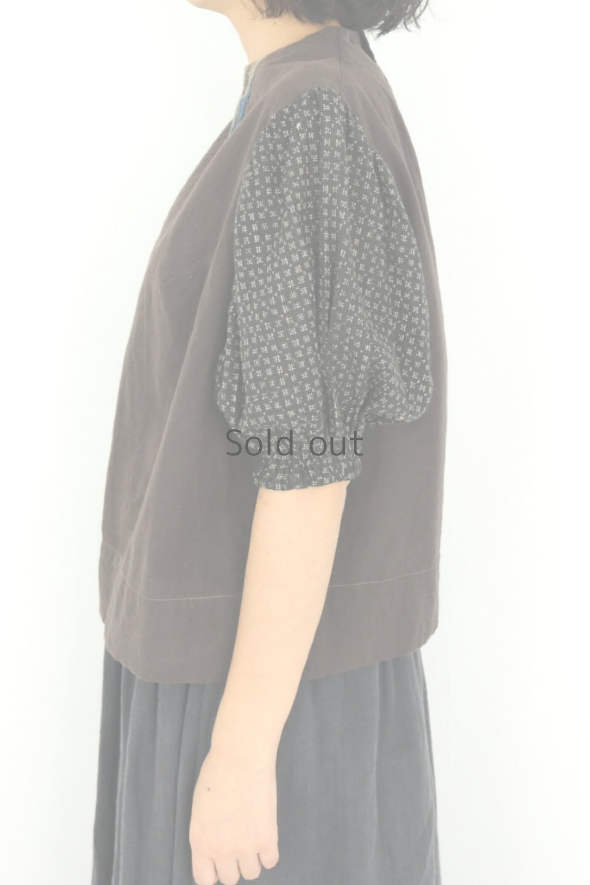 画像3: 【ササキチホ】古布　パフスリーブ チクチクブラウス（茶色） (3)