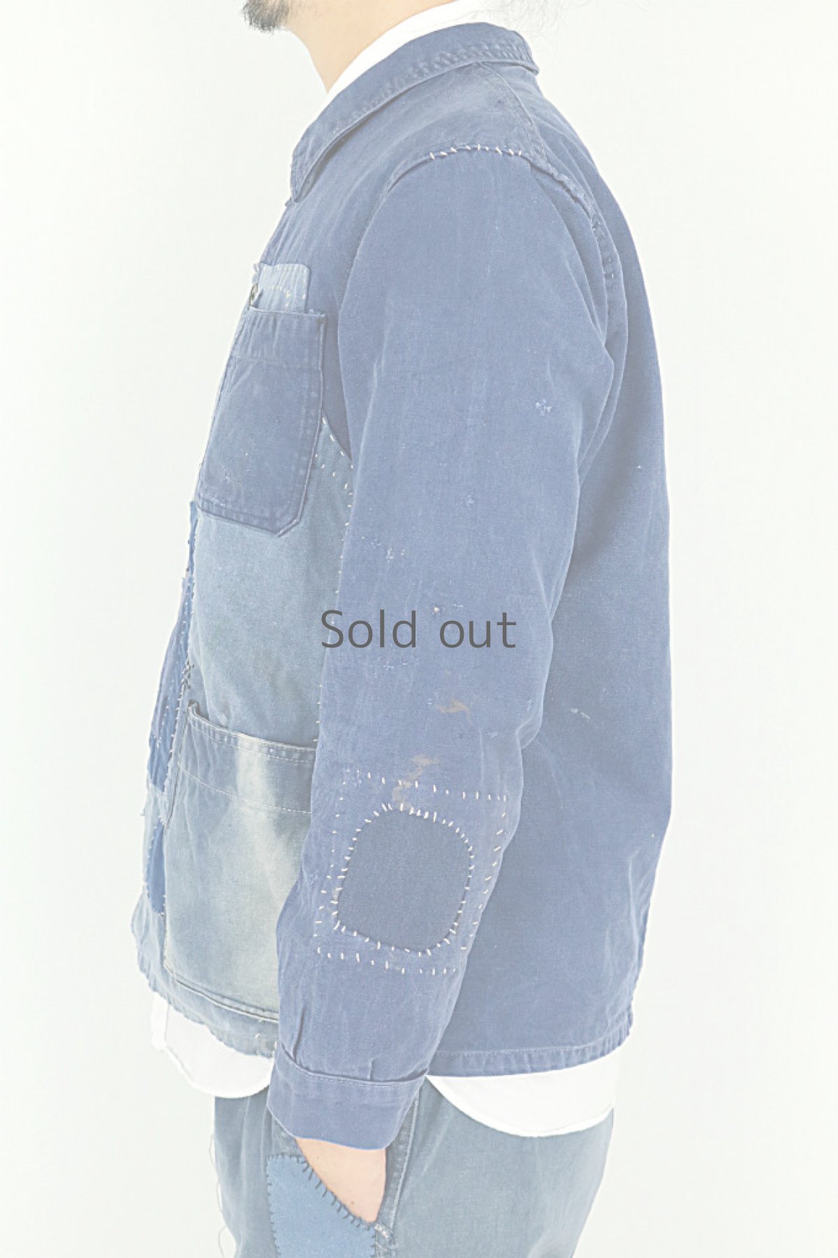 画像11: 【MITSUGU SASAKI】ビンテージリメイク　パッチワーク　ワークジャケット（2トーン白ステッチ） (11)