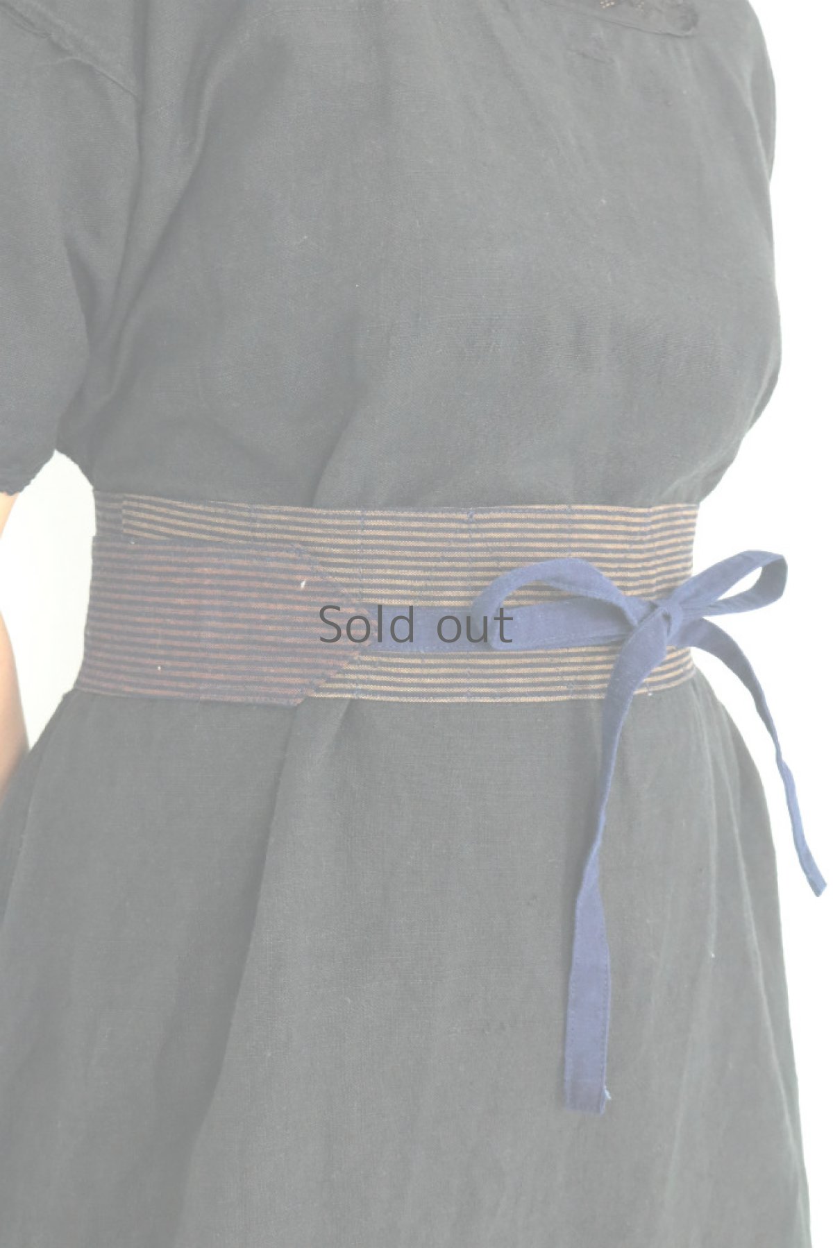 画像9: 【ササキチホ】古布　ウエストマーク　細帯ベルト（茶の縞） (9)