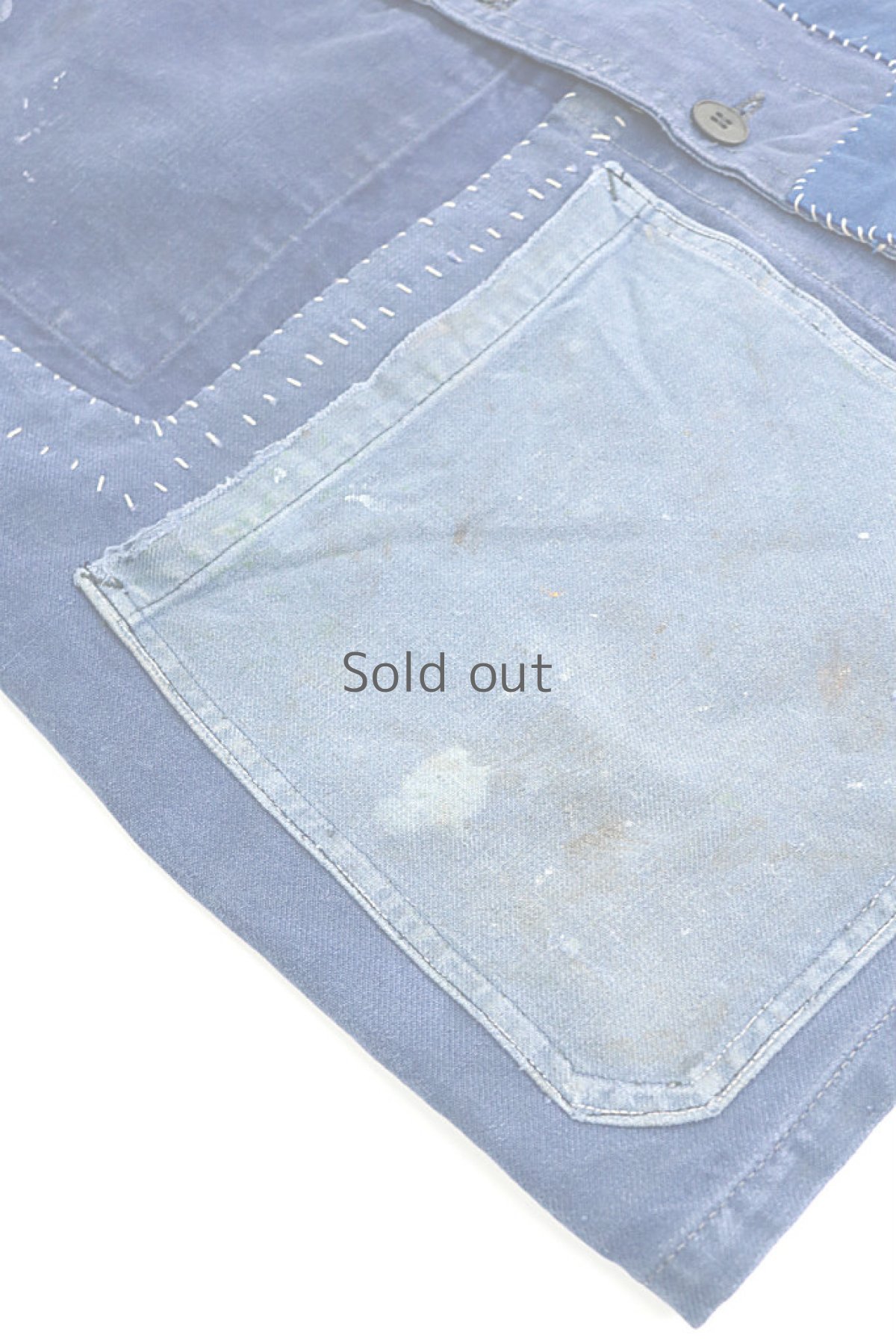 画像4: 【MITSUGU SASAKI】ビンテージリメイク　パッチワーク　ワークジャケット（2トーン白ステッチ） (4)