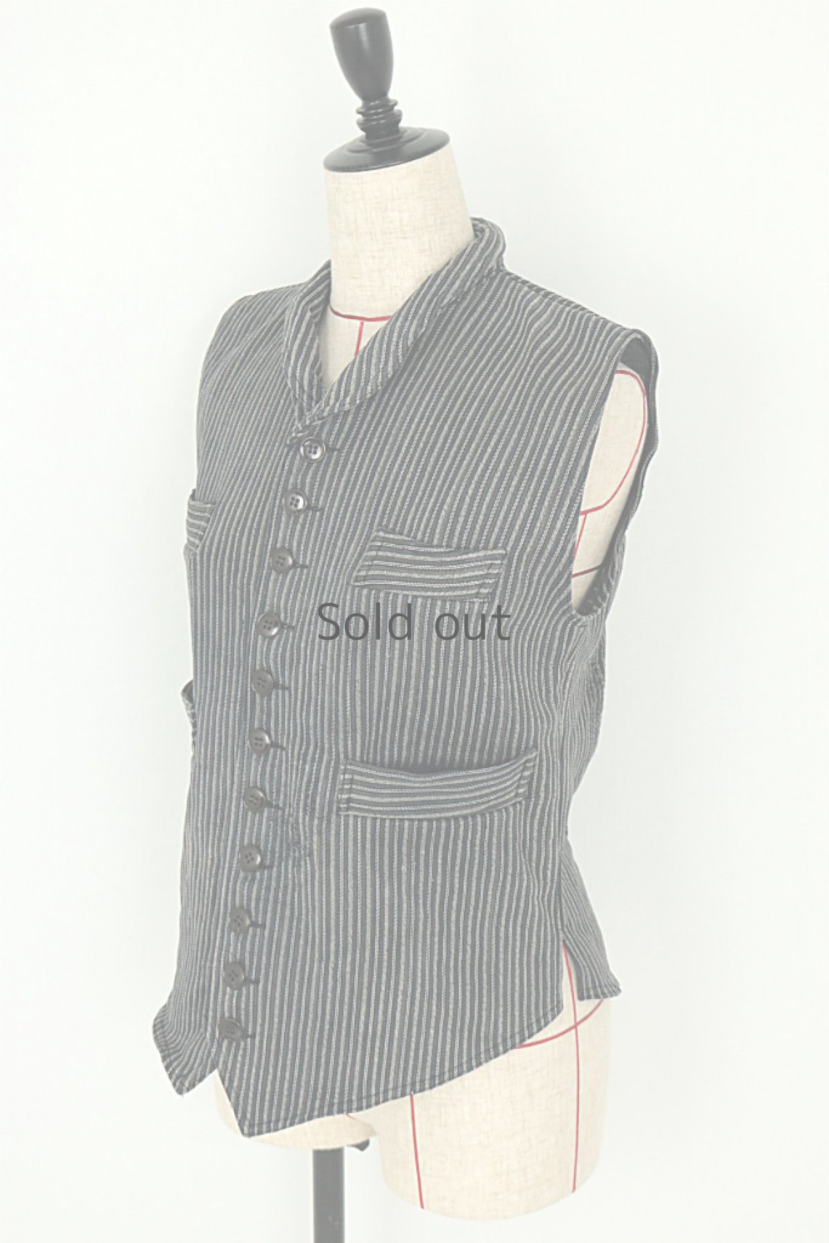 画像11: 【フランス】手作りされたコットンピケストライプのジレ (11)