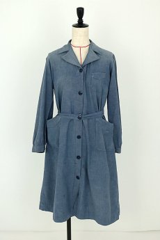 画像2: 【フランス】1950年代頃 シャンブレーコットン　農婦ドレス（ブルーグレー） (2)