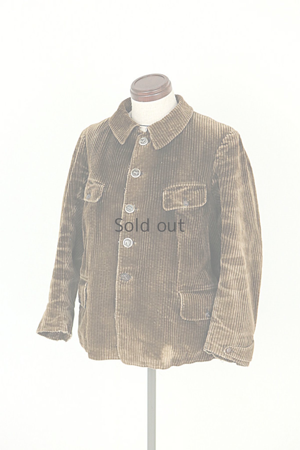 画像16: 【フランス】1950年代頃の太畝コーデュロイ　動物ボタンハンティングジャケット（茶色） (16)