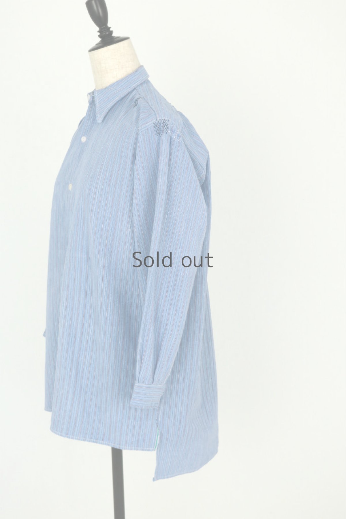 画像7: 【フランス】１９５０年代頃のリペアされたストライプ　プルオーバーシャツ（ブルー） (7)