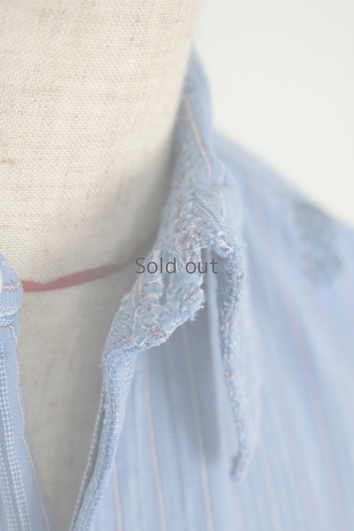 画像4: 【フランス】１９５０年代頃のリペアされたストライプ　プルオーバーシャツ（ブルー） (4)