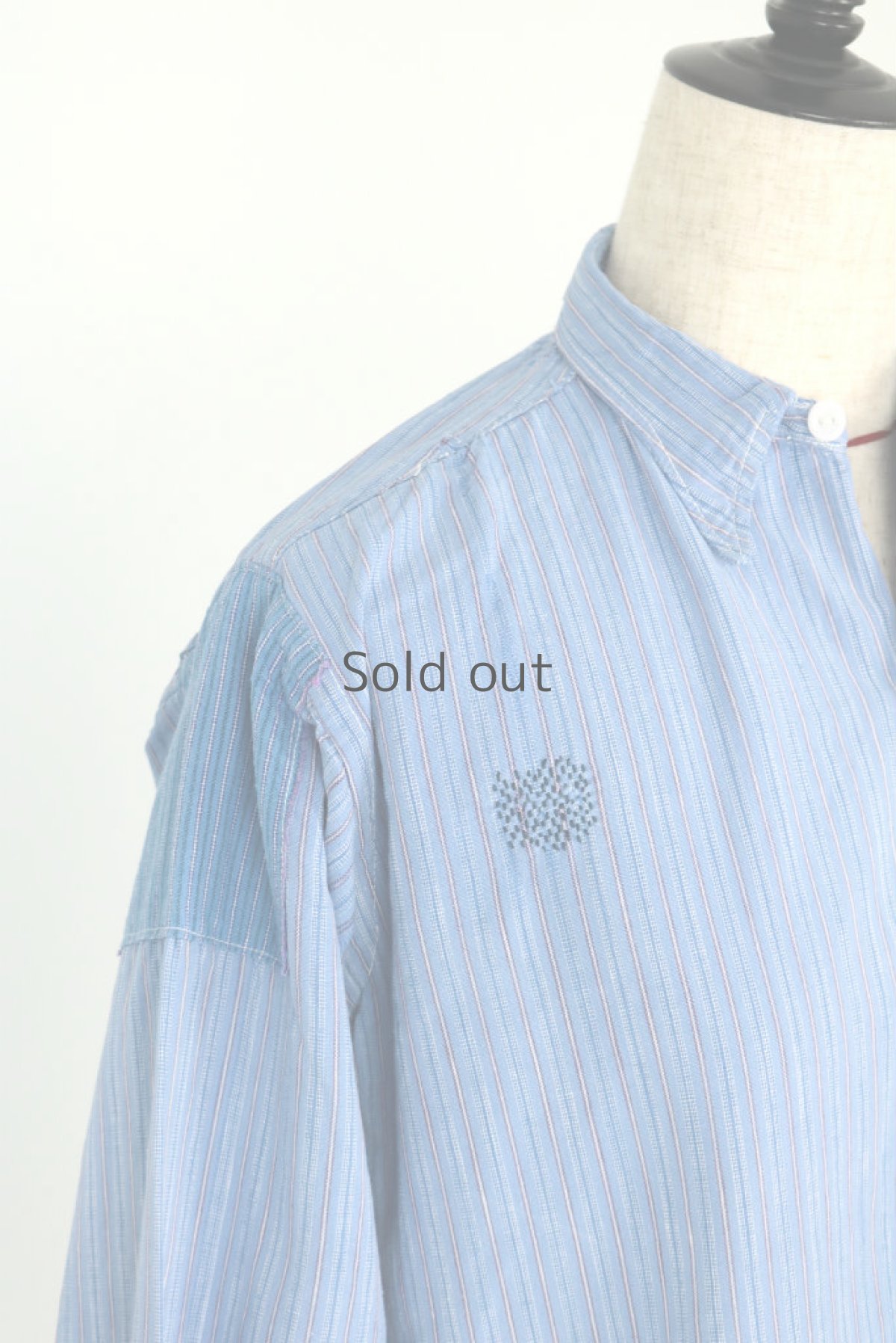 画像3: 【フランス】１９５０年代頃のリペアされたストライプ　プルオーバーシャツ（ブルー） (3)