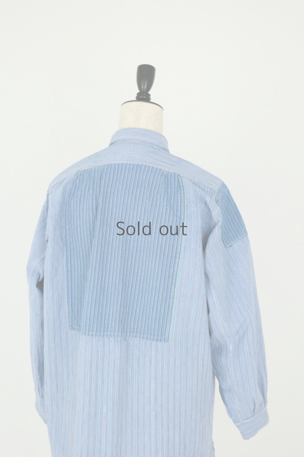 画像10: 【フランス】１９５０年代頃のリペアされたストライプ　プルオーバーシャツ（ブルー） (10)