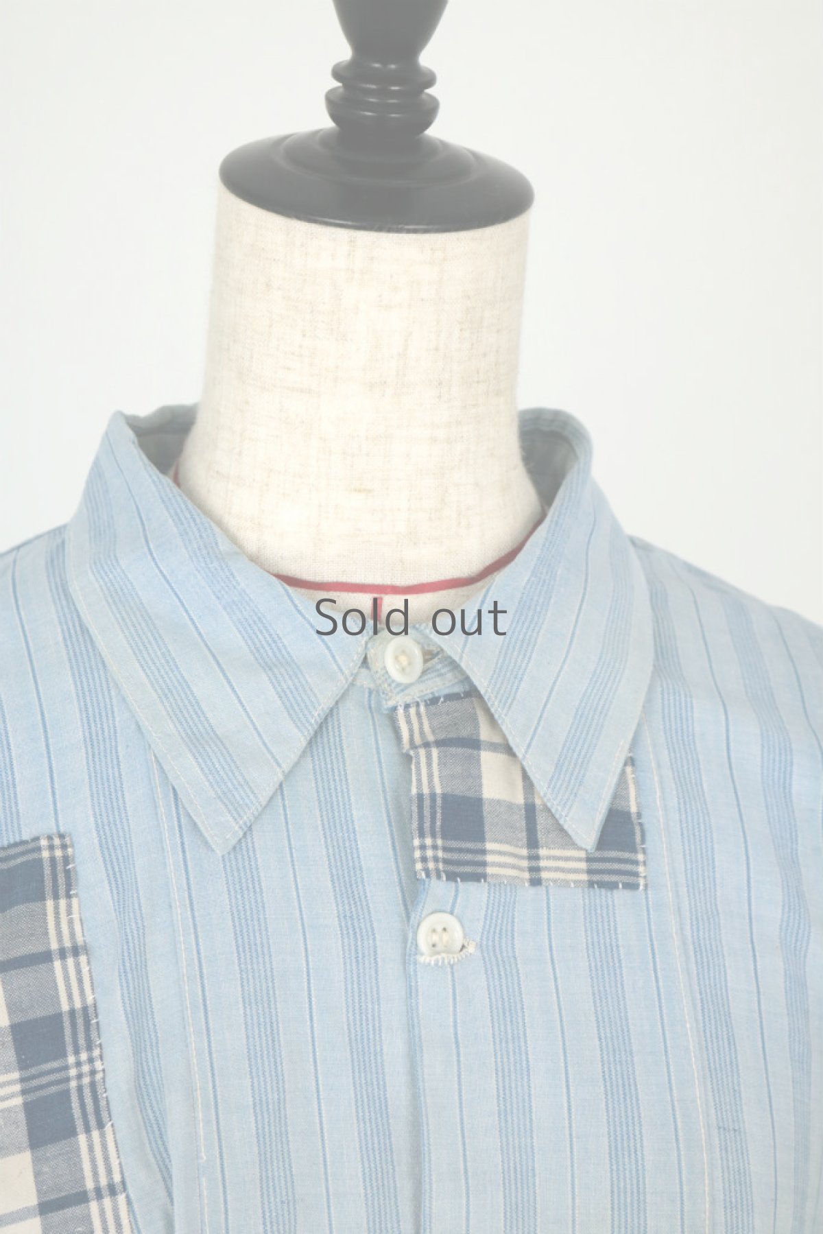 画像3: 【MITSUGU SASAKI】1930年代頃のパッチされたプルオーバーストライプロングシャツ（ブルー） (3)