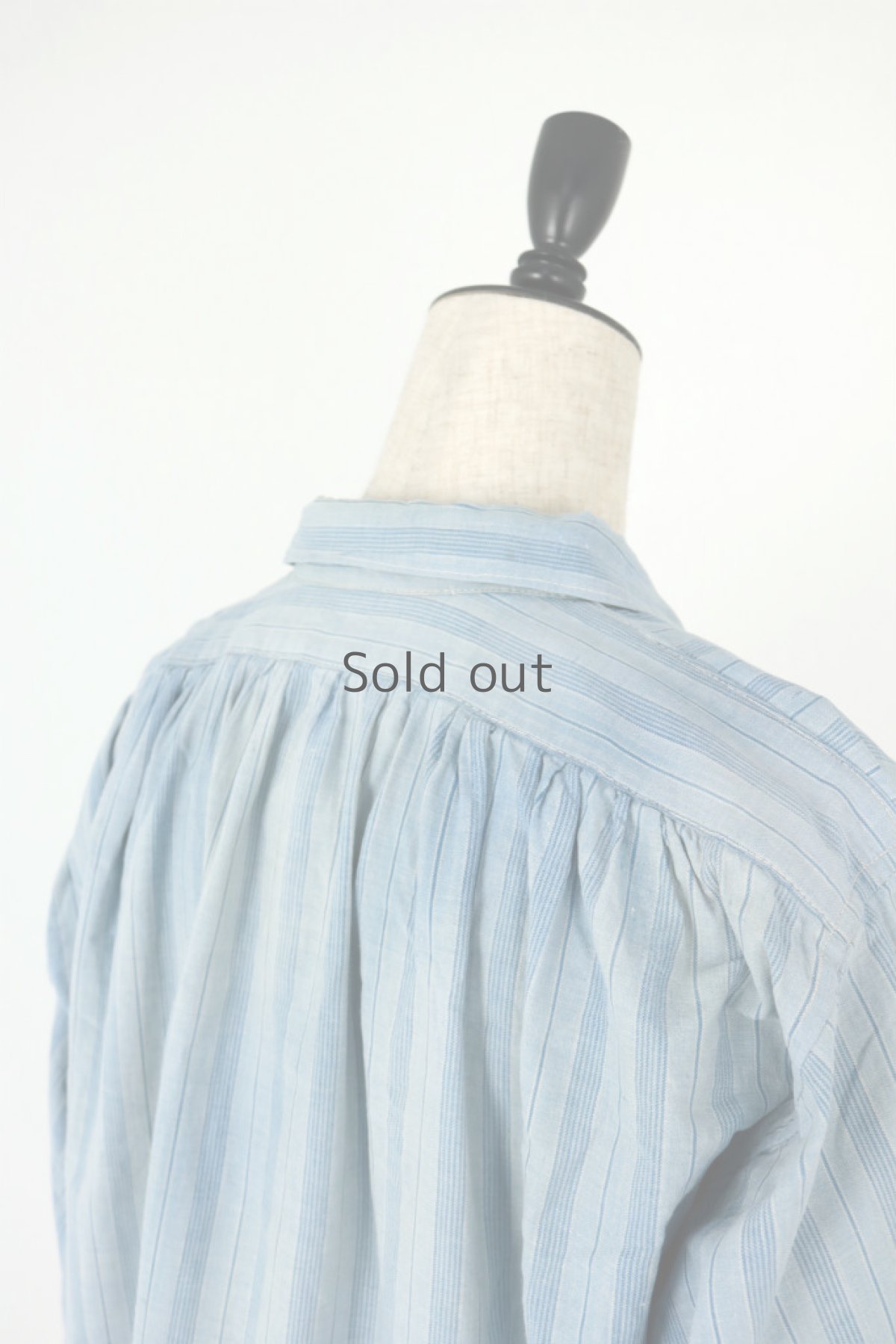 画像12: 【MITSUGU SASAKI】1930年代頃のパッチされたプルオーバーストライプロングシャツ（ブルー） (12)