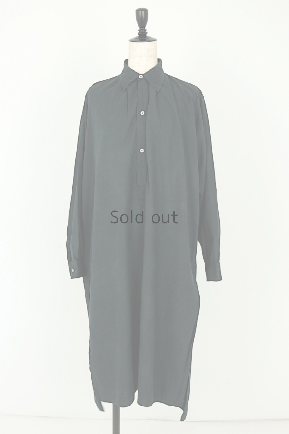 画像2: 【フランス】アンティークコットン×染め　長袖　シャツワンピース（黒） (2)