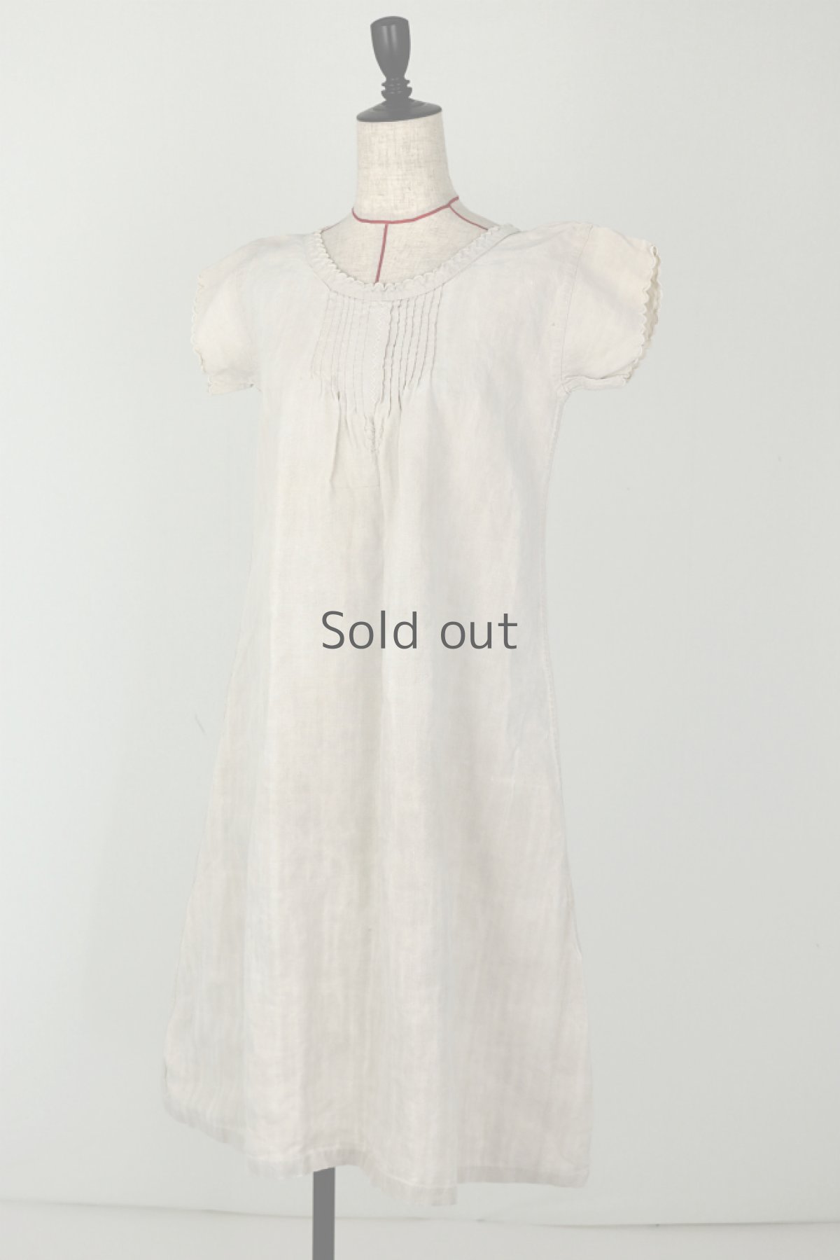 画像2: 【フランス】アンティークリネン　半袖　Uネックワンピース（生成り） (2)