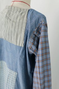 画像12: 【MITSUGU SASAKI】1950年代頃 パッチワークシャンブレー　ワークドレス（水色とチェック） (12)