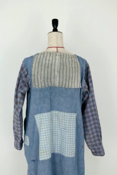 画像11: 【MITSUGU SASAKI】1950年代頃 パッチワークシャンブレー　ワークドレス（水色とチェック） (11)