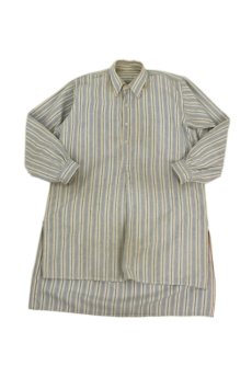 画像1: 【フランス】1940年代頃 プルオーバーストライプロングシャツ（白とブルー） (1)