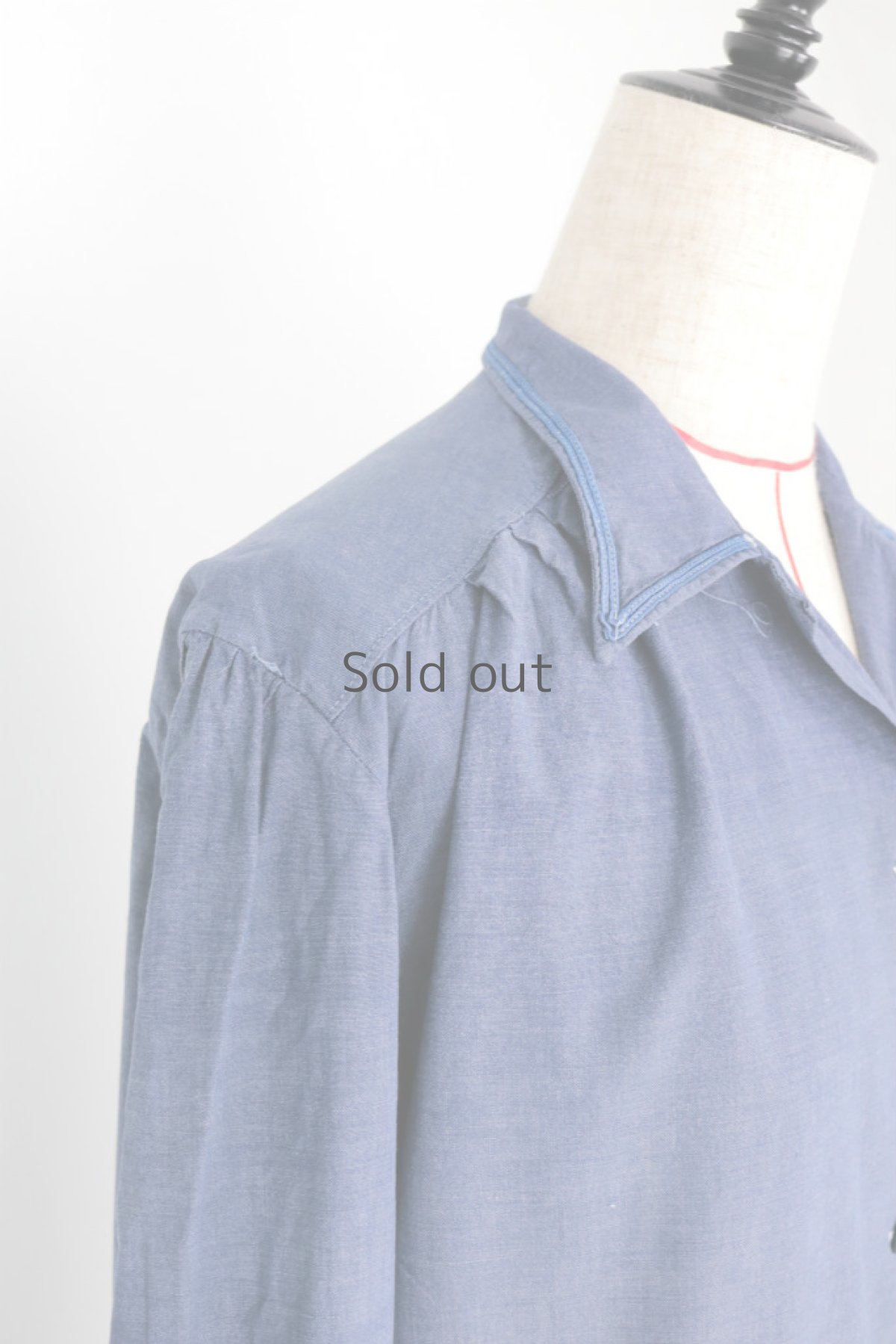 画像3: 【フランス】1950年代頃 シャンブレーコットン　ワークドレス（ブルーグレー） (3)