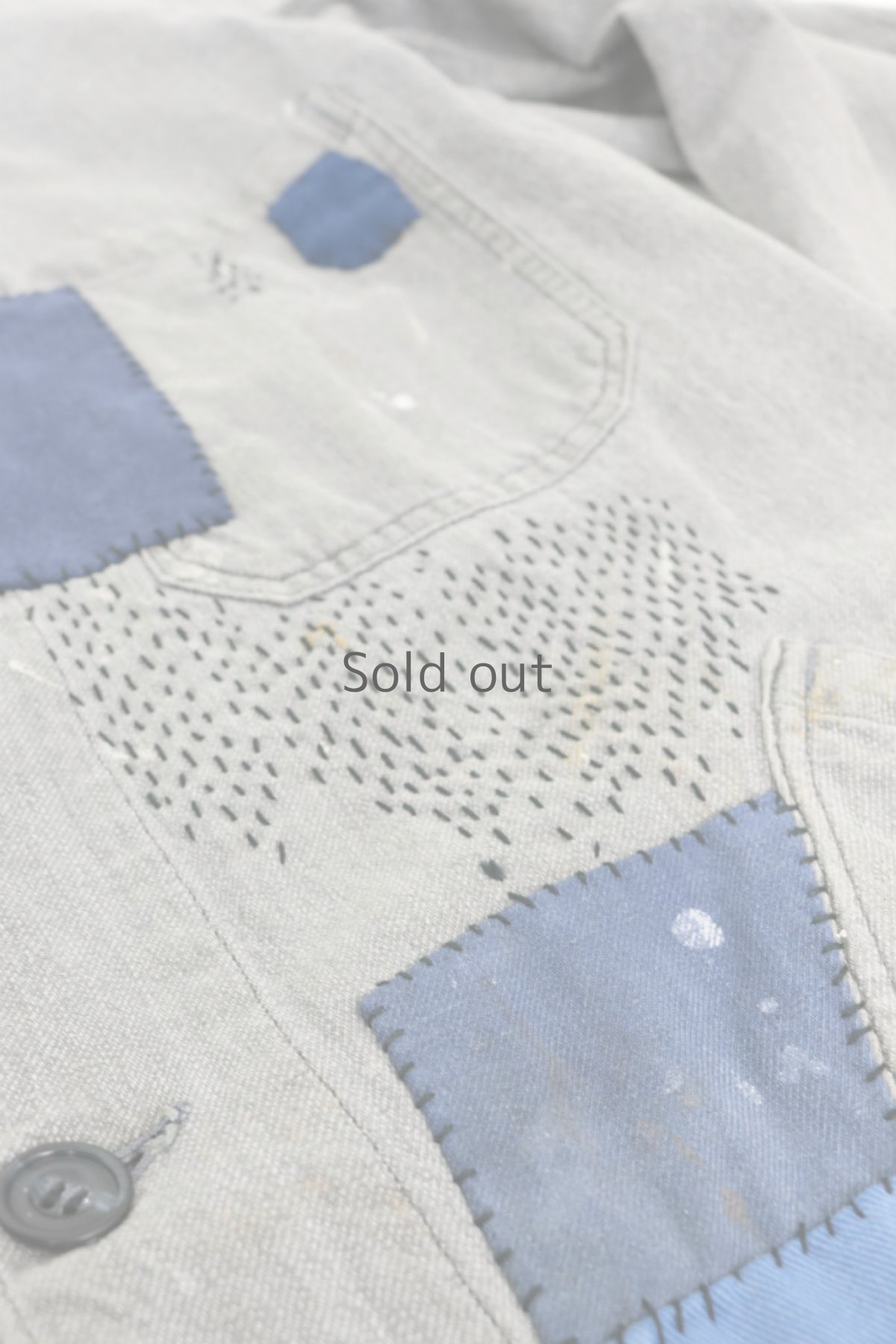 画像8: 【MITSUGU SASAKI】ビンテージリメイク　ブルーパッチワーク　黒シャンアトリエコート（VETRA） (8)