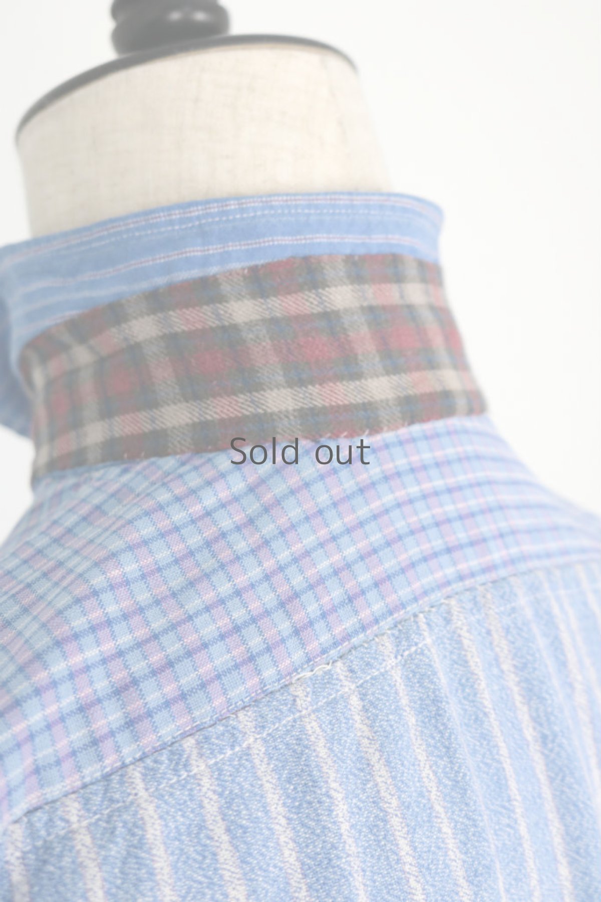 画像10: 【佐々木印】ビンテージリメイク　パッチワークネルプルオーバーシャツ（ブルーストライプとチェック） (10)