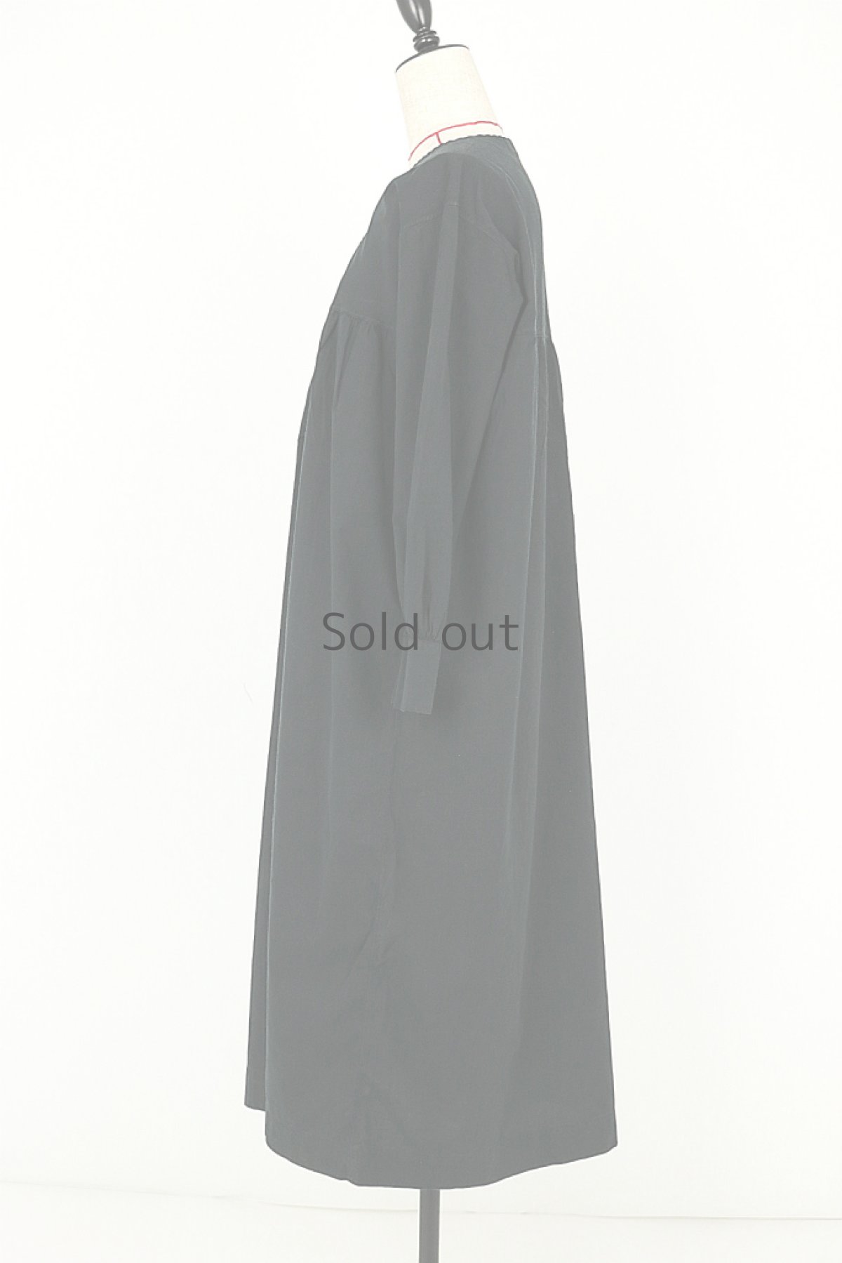 画像6: 【フランス】アンティークコットン×染め　長袖　ロングワンピース（黒） (6)