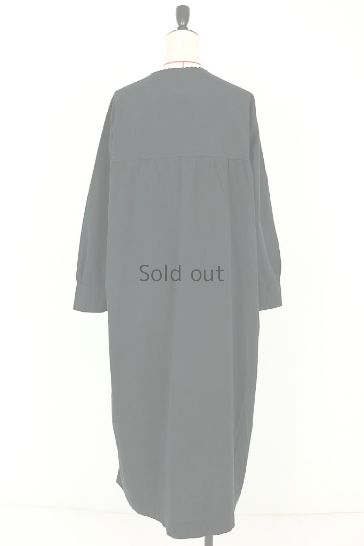 画像8: 【フランス】アンティークコットン×染め　長袖　ロングワンピース（黒） (8)