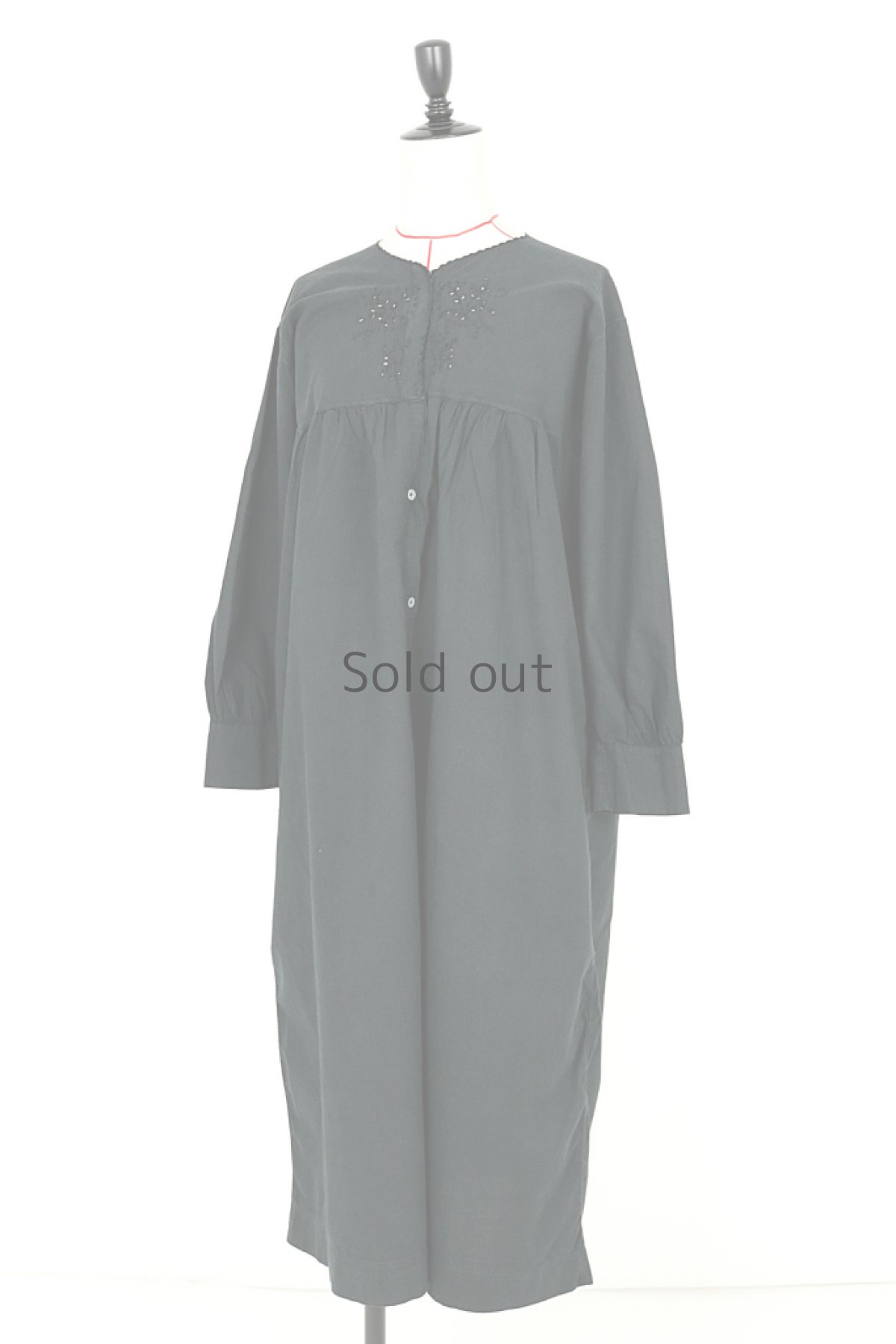 画像2: 【フランス】アンティークコットン×染め　長袖　ロングワンピース（黒） (2)