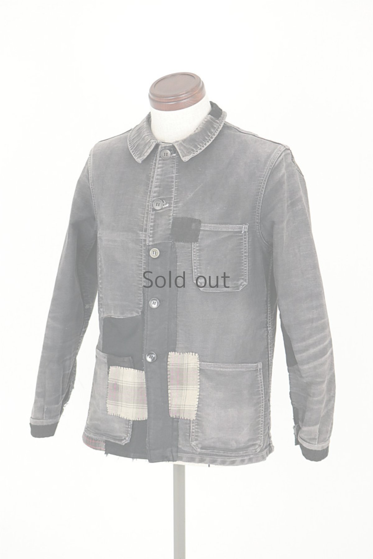 画像17: 【MITSUGU SASAKI】ビンテージリメイク　パッチワーク　黒モールスキンワークジャケット（SUPER DOLMEN） (17)