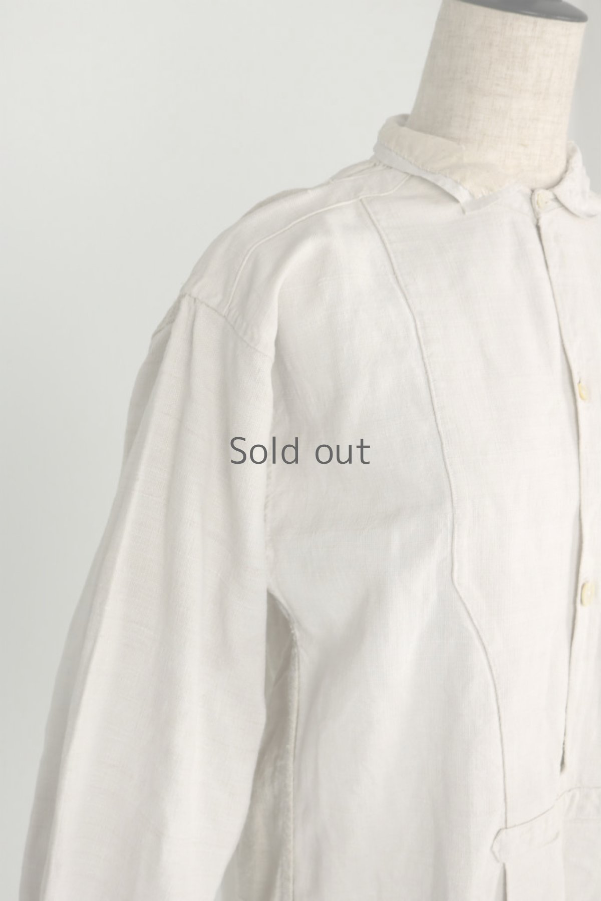 画像4: 【フランス】２０世紀初頭のアンティークリネン　スモックロングシャツ（白色/襟リペアあり） (4)