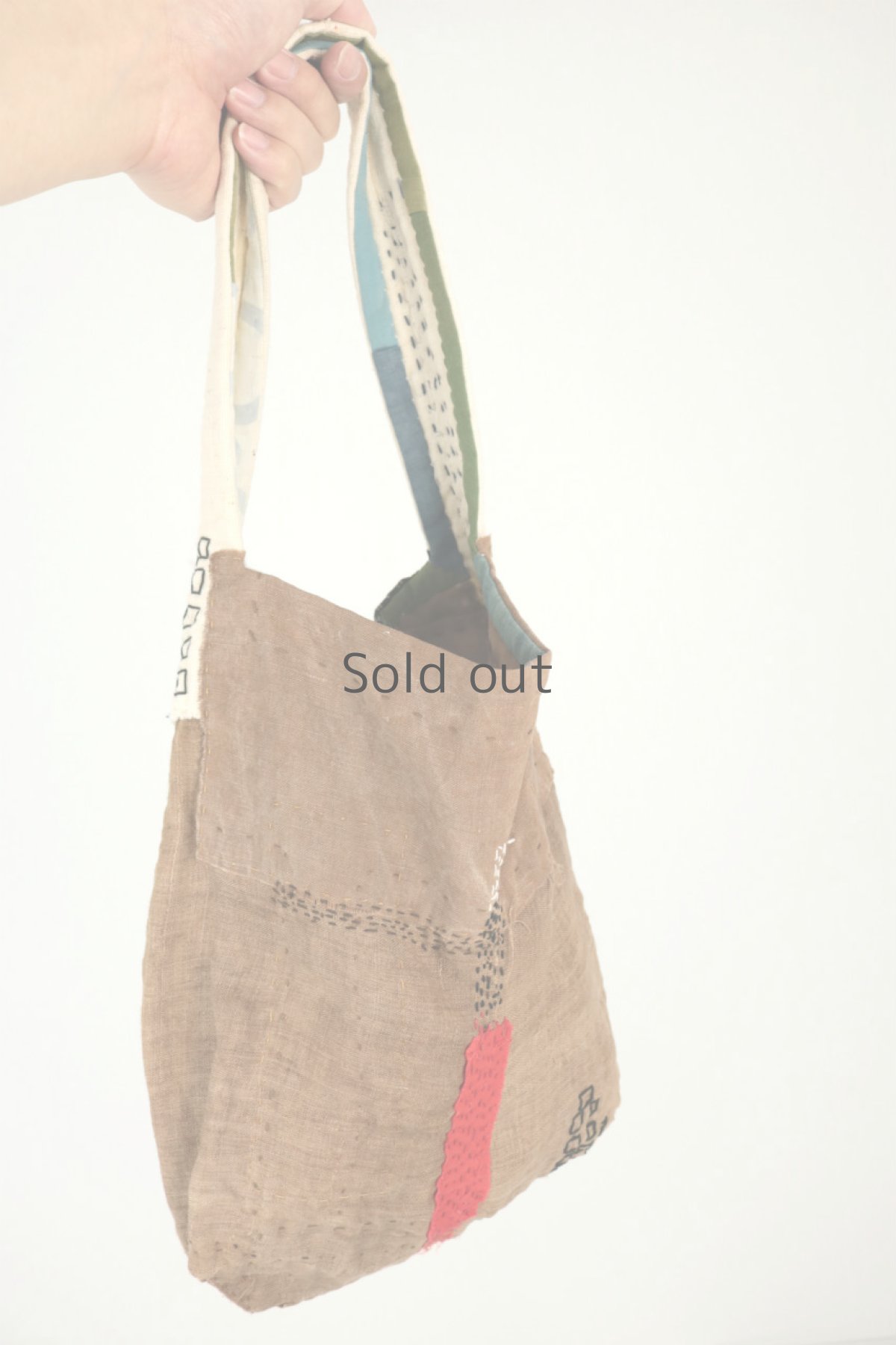 画像10: 【ササキチホ】柿渋古布　四角模様　手提げ　小さめのバッグ（柿渋染） (10)