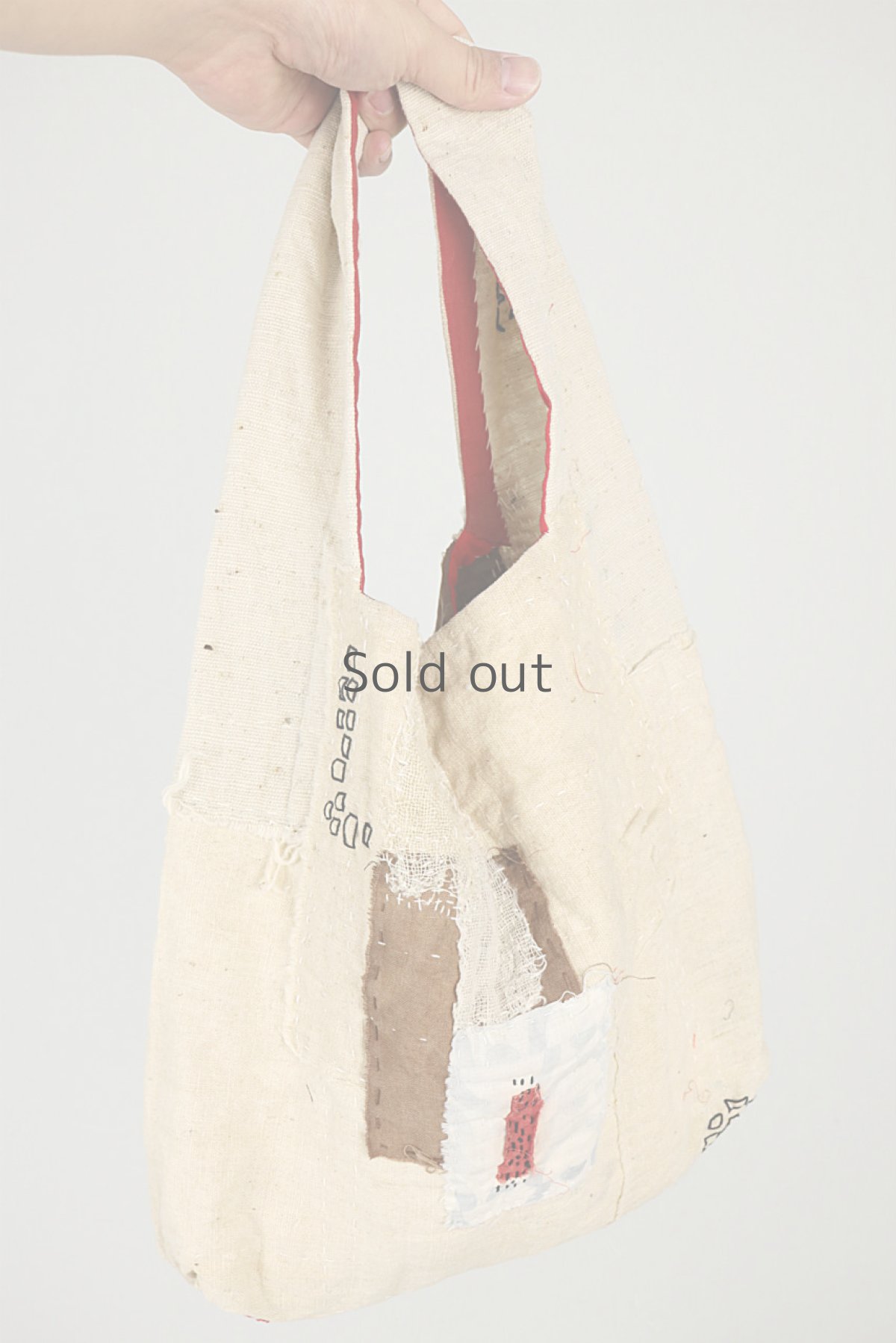 画像10: 【ササキチホ】生成り古布　四角模様　手提げ　小さめのバッグ（幅広） (10)