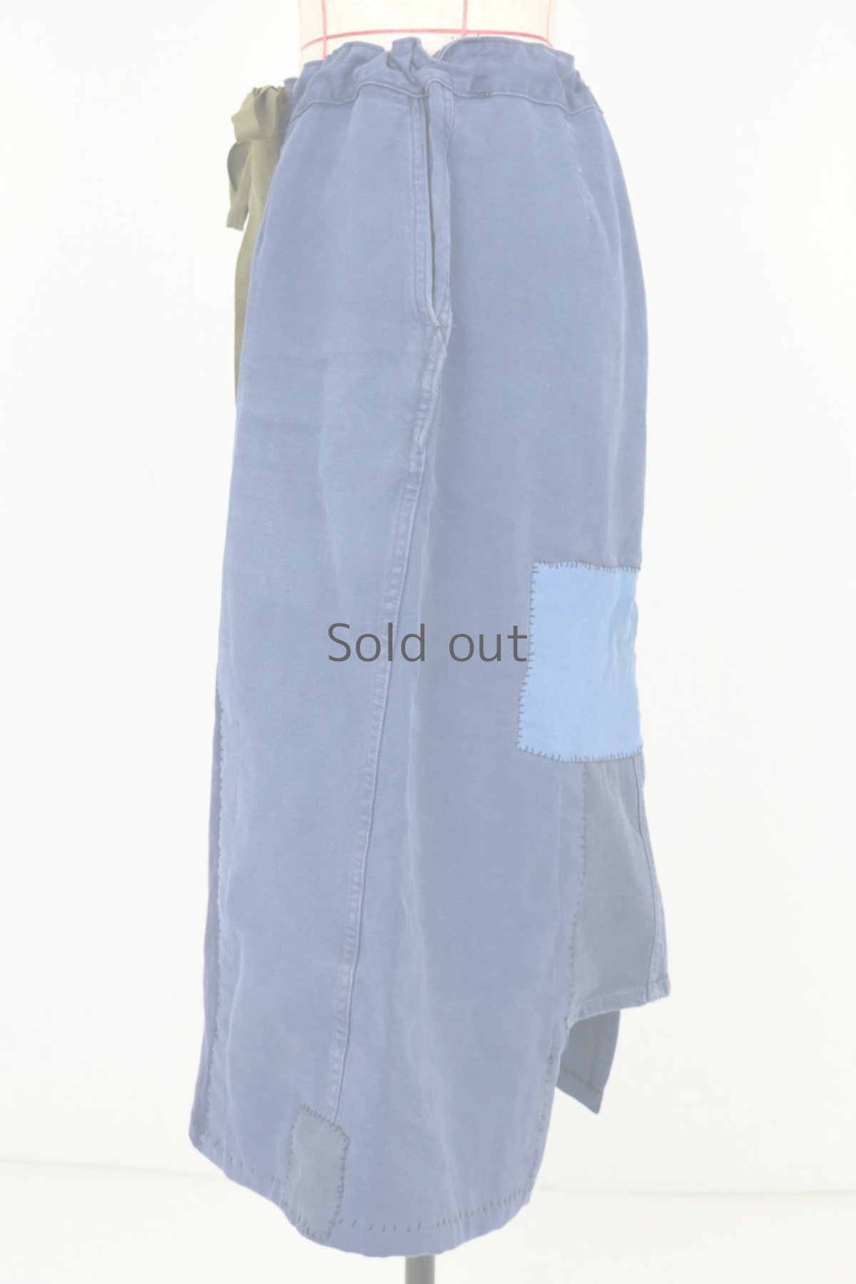 画像11: 【MITSUGU SASAKI】ビンテージリメイク　ウエストひも　ブルーワークスカート (11)