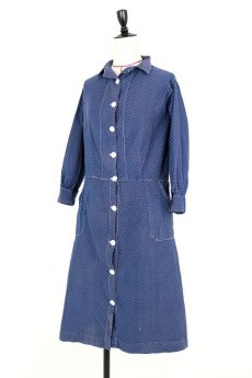 画像11: 【フランス】20世紀初頭　インディゴブルー柄のワークドレス (11)