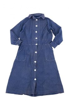 画像1: 【フランス】20世紀初頭　インディゴブルー柄のワークドレス (1)
