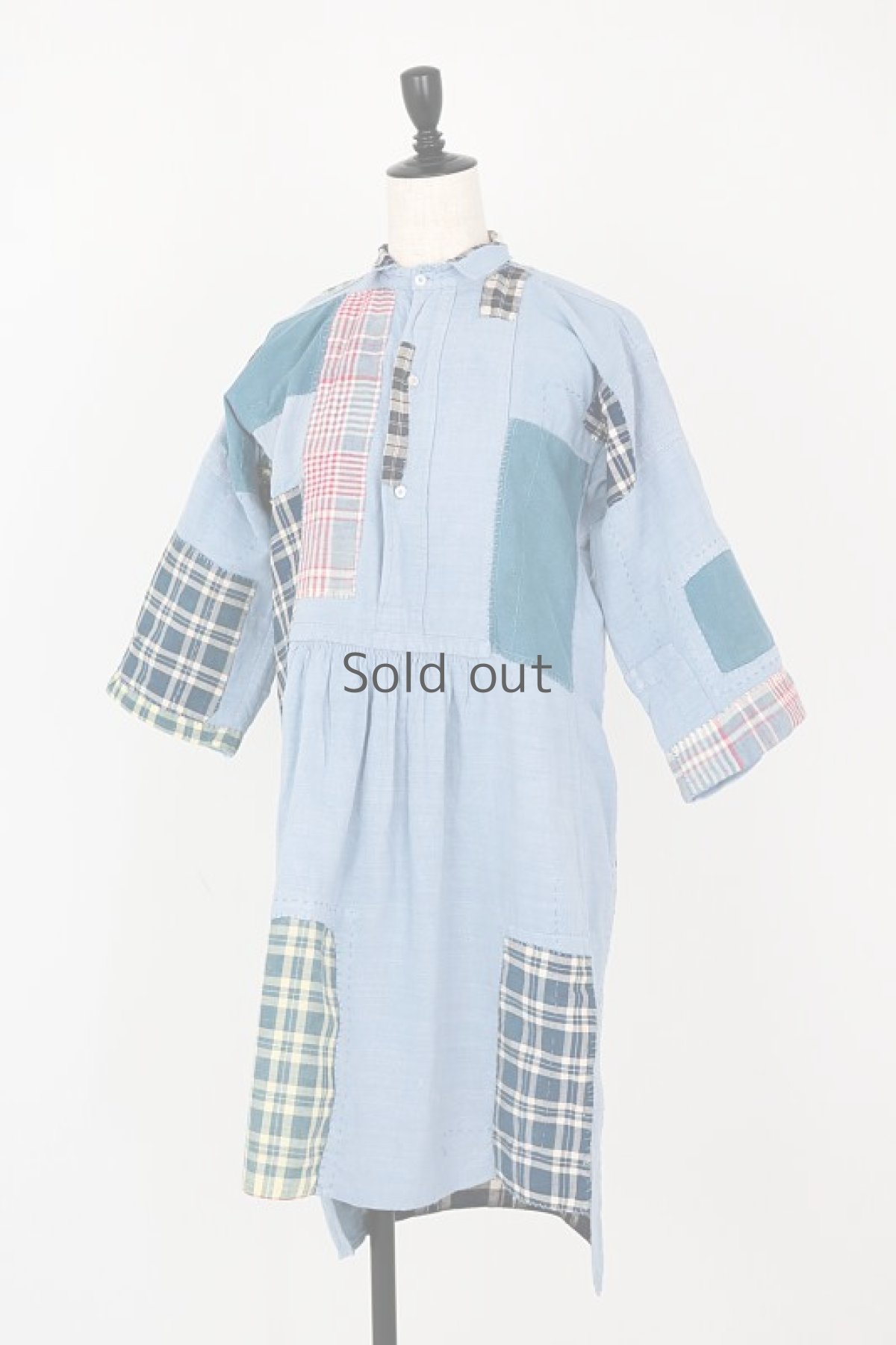 画像13: 【MITSUGU SASAKI】BORO-KAWAII アンティークリネン パッチワークスモック ロングシャツ (13)