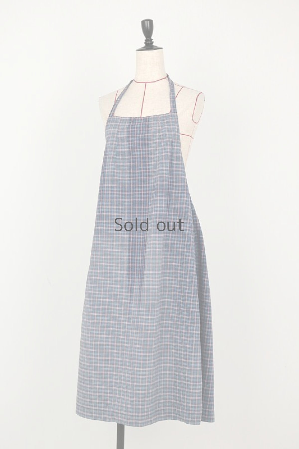 画像6: 【フランス】20世紀中期のコットン チェックエプロン（色あせチェック） (6)