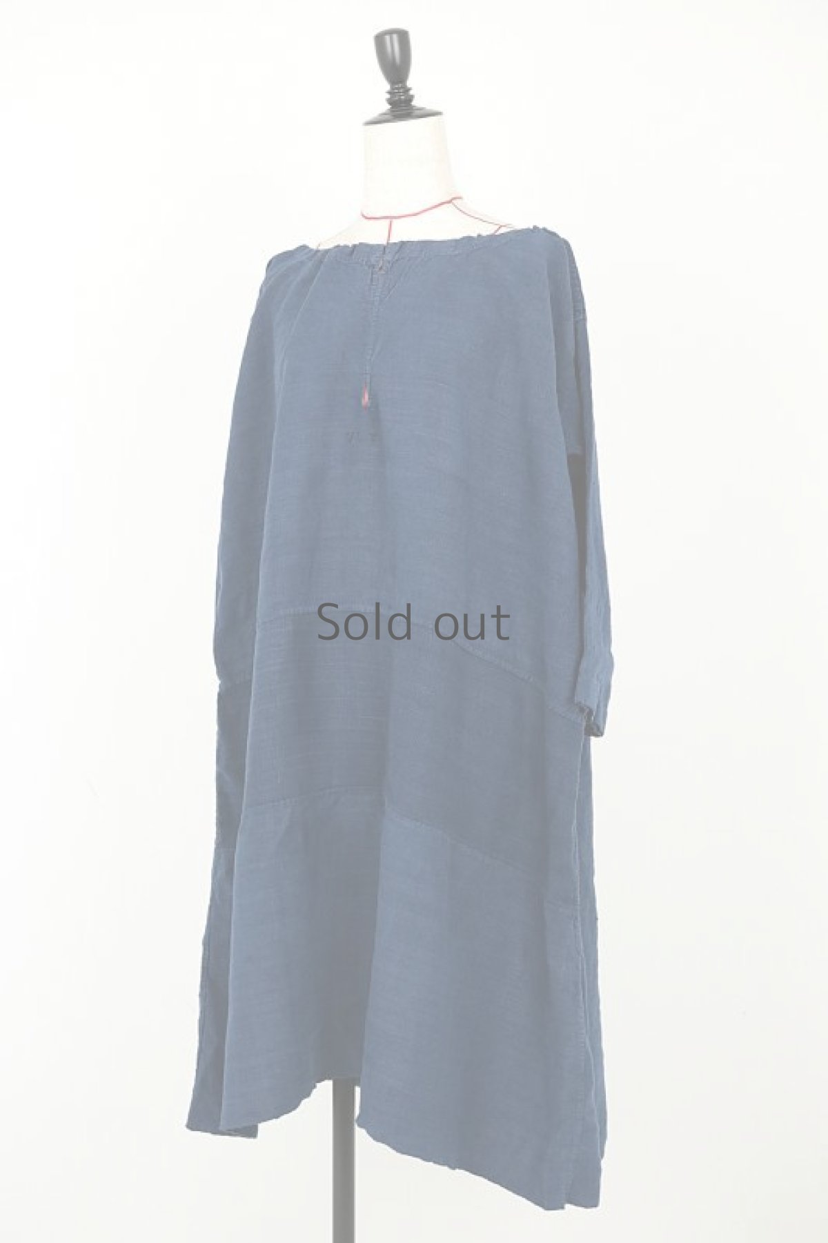 画像9: 【フランス】アンティークリネン×染　パッチワークリペア　ハーフ袖ワンピース（紺） (9)